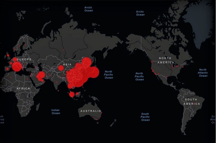 Map showing countries where Coronavirus has spread